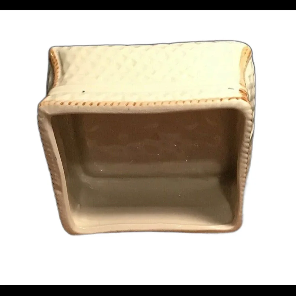 Vintage White Porcelain Basketweave Trinket Box Puppy Dog & Bow Lid Japan